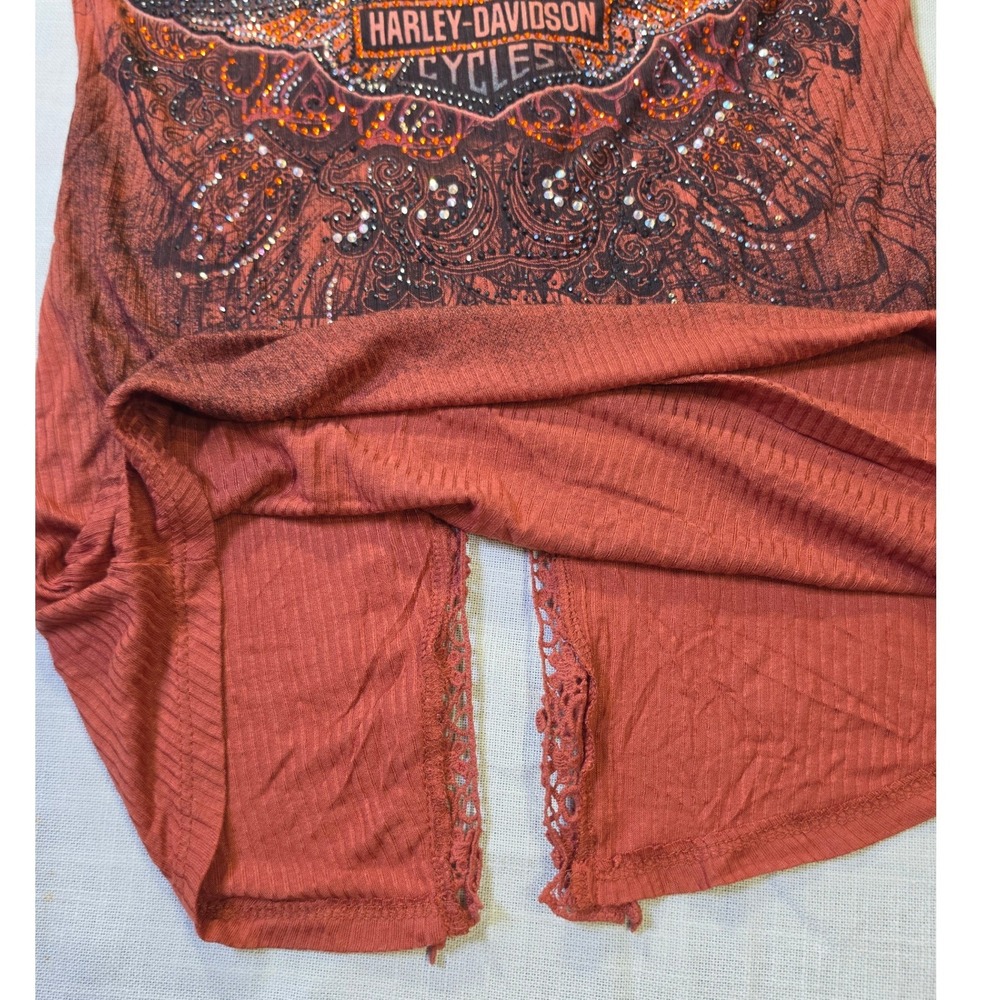 Harley-Davidson Womens Rose Thorns V2 Rhinestone Lace Racerback Tank Top Medium - Picture 5 of 9